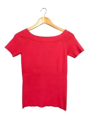 ALL SAINTS Red Ribbed Off-the-shoulder top
